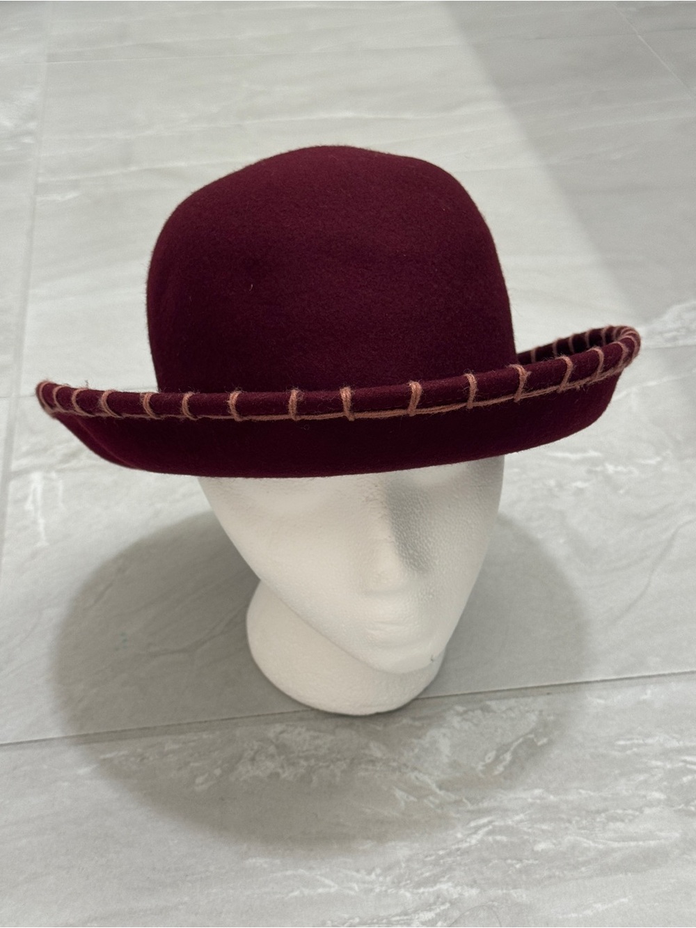 next Burgundy Felt Bowler Hat with Contrast Whipstitch